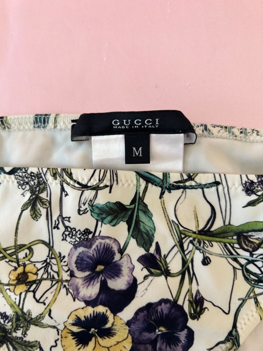 Gucci Floral Silk bikini bottoms in Ivory with Purple & Yellow Flowers